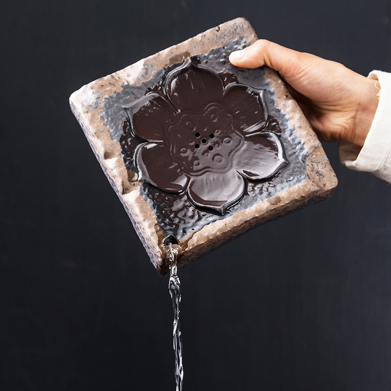 Ấm vuông đơn giản bằng gốm thô, khay đựng nước bằng gốm, khay chứa nước, khay chứa nước, bàn ủ khô, phụ kiện trà đạo bán buôn