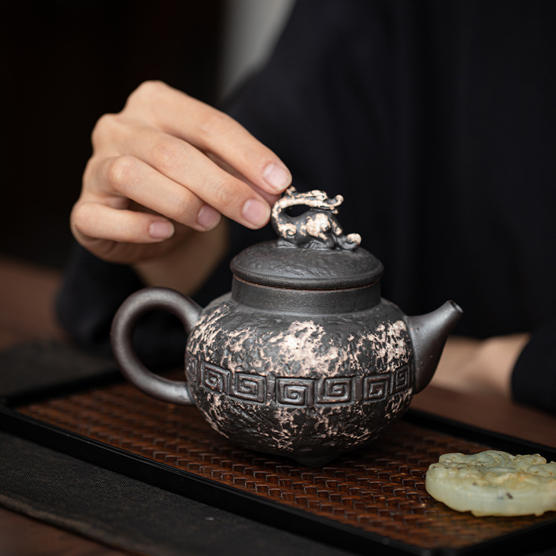 Wabi-Im lặng Vật Tương Long Dụng cụ trà Kung Fu gốm sứ Ấm đơn Ấm trà thủ công cỡ lớn gia dụng Ấm pha trà chống bỏng