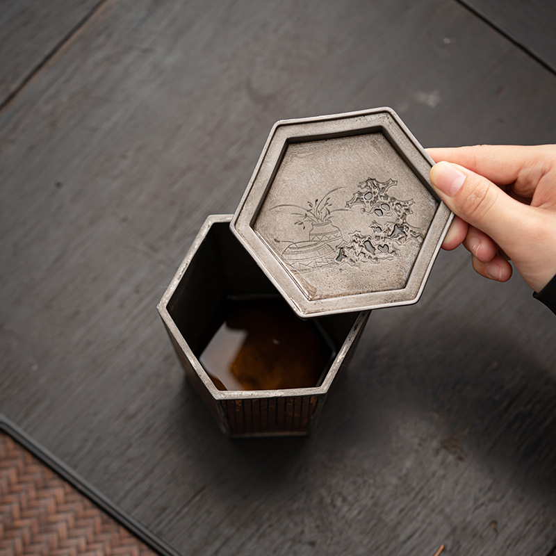 Xiangfeizhu lục giác Jianshui retro nhỏ pha khô Bộ trà Kungfu Thùng bã trà bát nước rửa trà đạo phụ kiện rửa trà