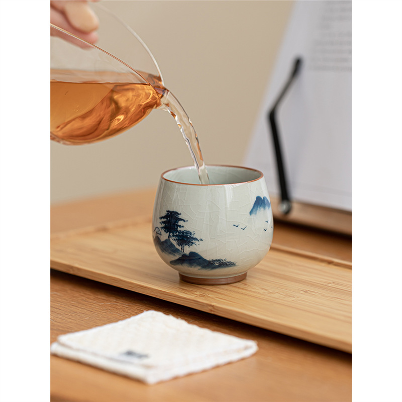 Cốc chủ nhân gốm vẽ tay Ge Kiln cốc đơn dành cho nam và nữ cao cấp Kung Fu mở cổ điển tách trà chén trà chén trà bát