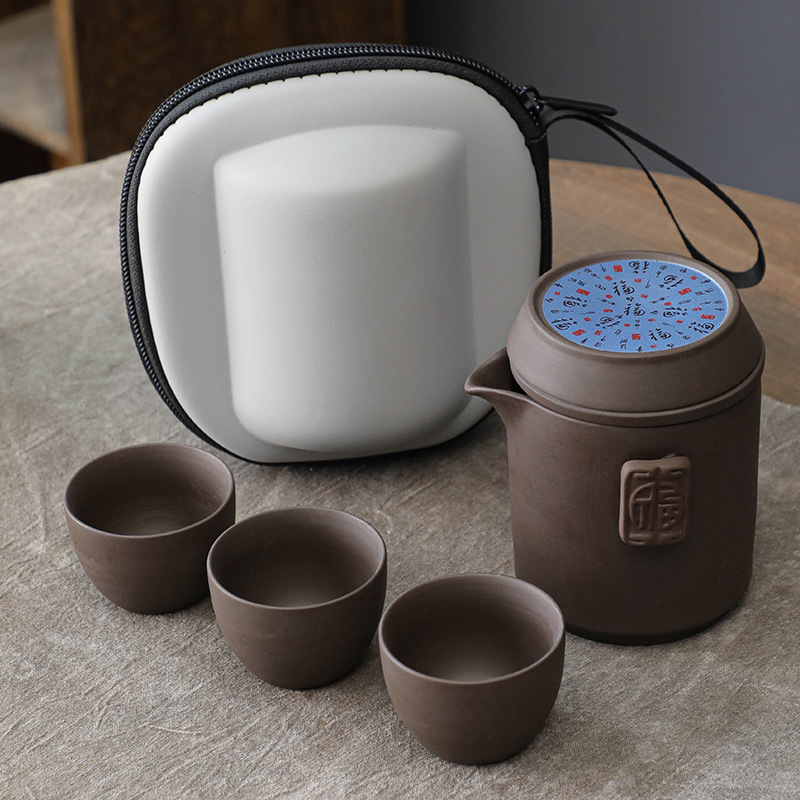 Đất sét tím du lịch bộ trà nhỏ di động gốm hoàn chỉnh kung fu trà trà đạo khay trà ấm trà tách trà