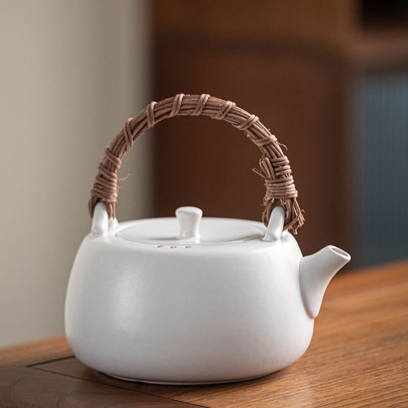 Ấm trà Kung Fu gốm sứ thủ công ấm trà Kung Fu gia dụng ấm trà đơn dệt mây đơn giản