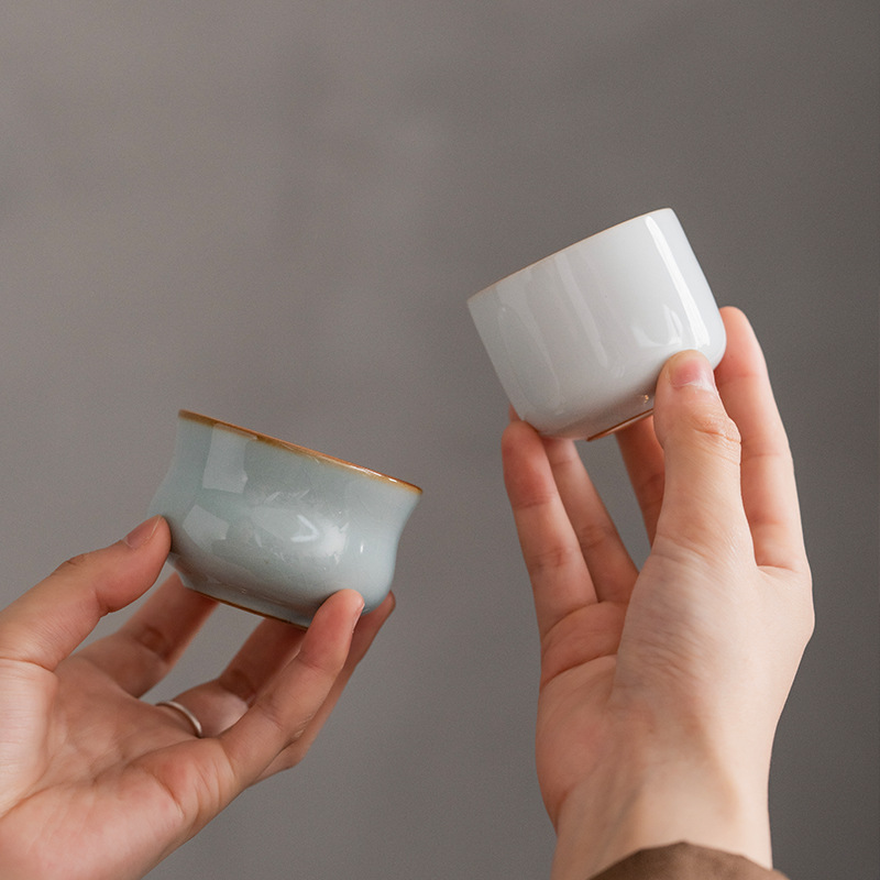 Năm bộ tách trà lò nung nổi tiếng Cốc chủ lò Ru Cốc đơn Mở lát có thể nâng cao gốm sứ Cốc trà Kung Fu Cốc trà