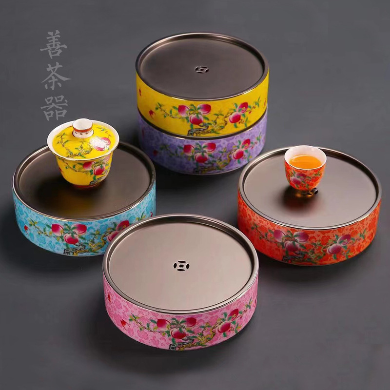 Chậu tráng men màu gốm sứ lưu trữ nước công suất lớn gia dụng hình tròn bọt khô bàn nâng chậu khay chậu lót trà bán buôn