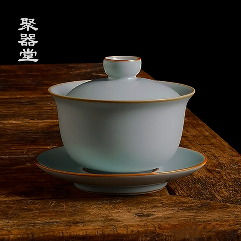 Bát phủ Sancai Ru Kiln kiểu Trung Quốc đựng trà, cỡ nhỏ, không nóng khi chạm vào, sứ Ru.