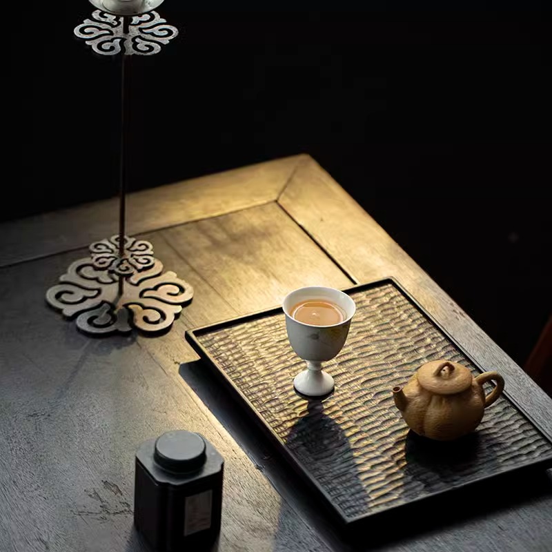 Ấm trà gỗ long não cacbon hóa Mẫu Mới, Khay trà gỗ phong cách Nhật Bản, khay trà bàn pha khô, phụ kiện Bộ trà