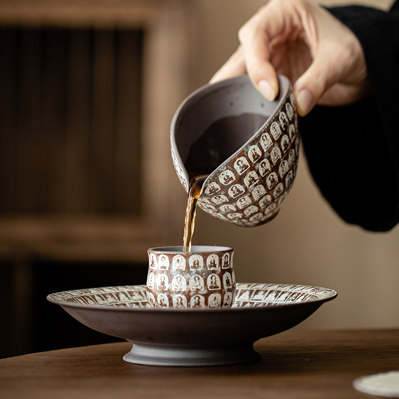 Cốc công tắc mạ bạc Đôn Hoàng Vạn Phật, cốc pha trà gia dụng, dụng cụ pha trà đồng nhất, tách trà, cốc công cộng bùn đá cũ, phụ kiện Bộ trà