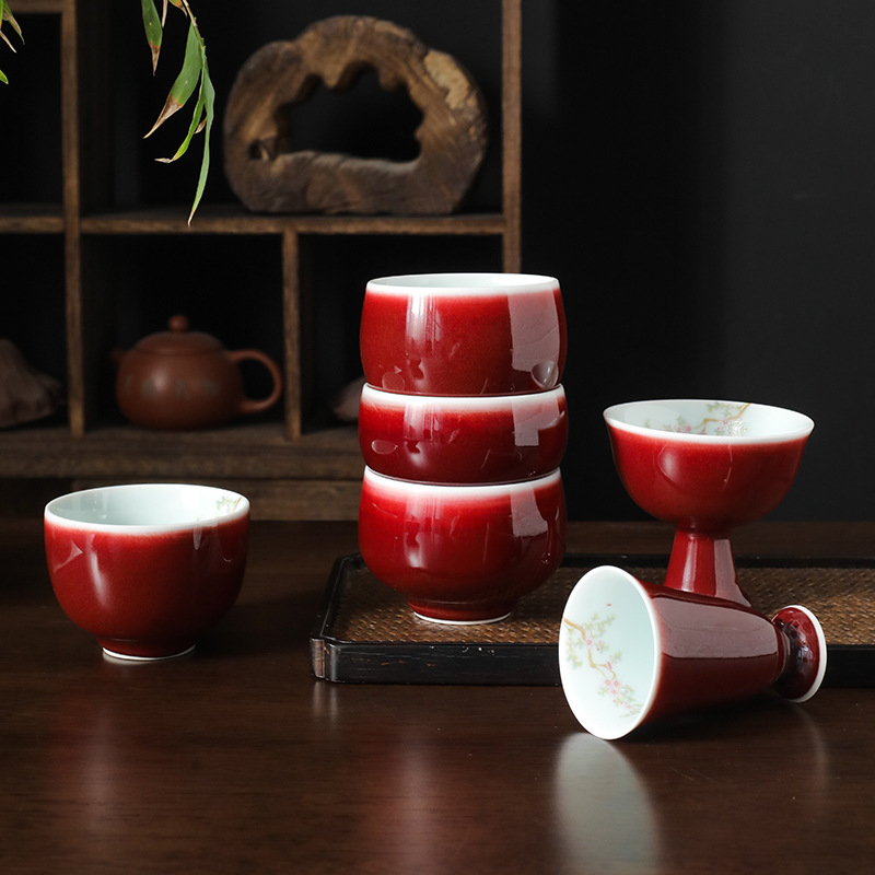 Cảnh Đức Trấn Lang tách trà đen handmade Jun lò gốm kung fu bộ trà cá tính Ji đỏ đơn chủ cốc vẽ tay