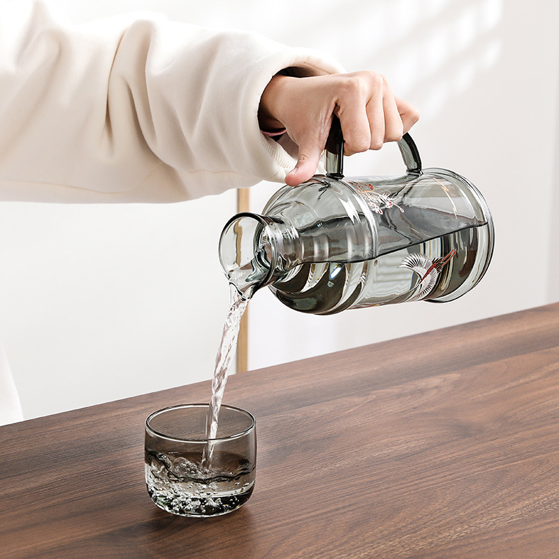 Bình đựng nước lạnh thủy tinh chịu nhiệt độ cao, cỡ nhỏ dành cho một người, thích hợp cho bếp điện gốm, có thể đun sôi và pha trà hoa pha lạnh, phong cách Bắc Âu.