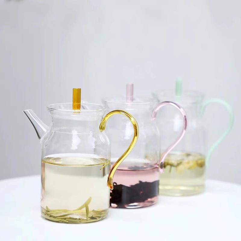 Ấm tay thủy tinh chịu nhiệt độ cao kiểu Nhật ấm trà xanh thủy tinh dày có nắp ấm pha trà