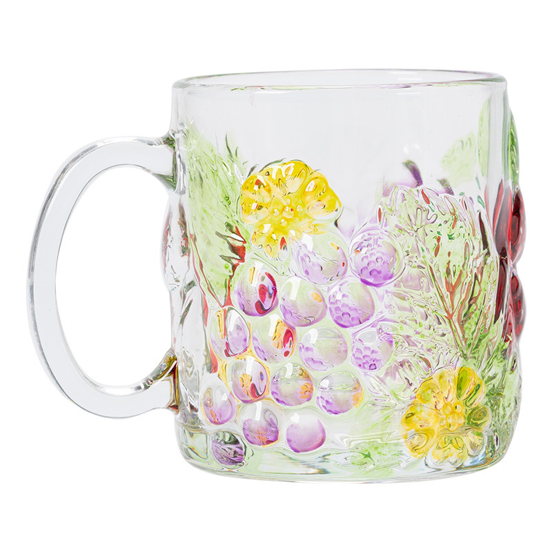 Cốc nho vẽ tay cốc thủy tinh cao cấp thích hợp cốc uống nước gia dụng có tay cầm cốc cà phê sữa Instagram cốc trà