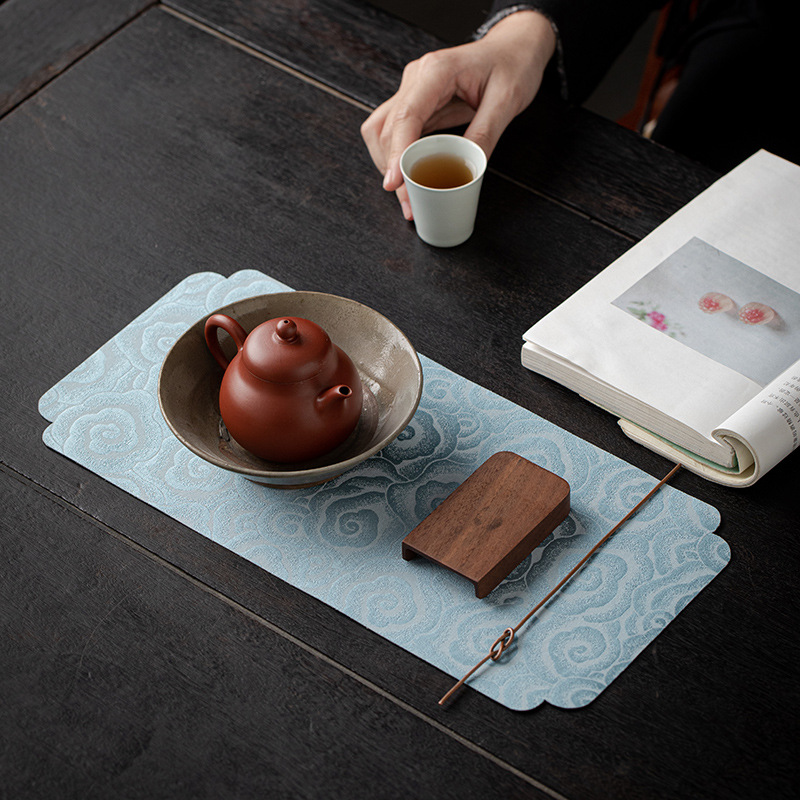Bàn trà mây lành mới phong cách Trung Quốc Bàn Trà Bông lanh cờ trà Thiền bàn trà vải nghệ thuật bàn trà đạo bàn trà đạo