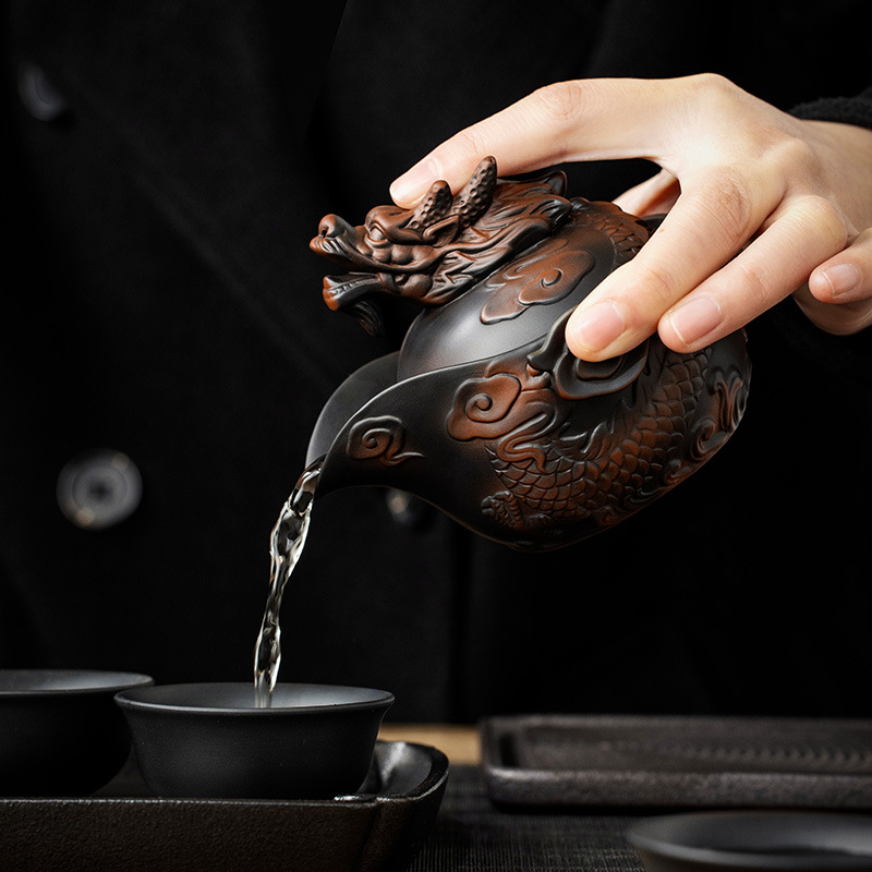 Ấm trà có nắp đậy bằng tay gốm tím Xianglong, cốc trà, cốc trà đơn cao cấp, bát trà chống bỏng gia dụng, bộ trà Kung Fu có nắp