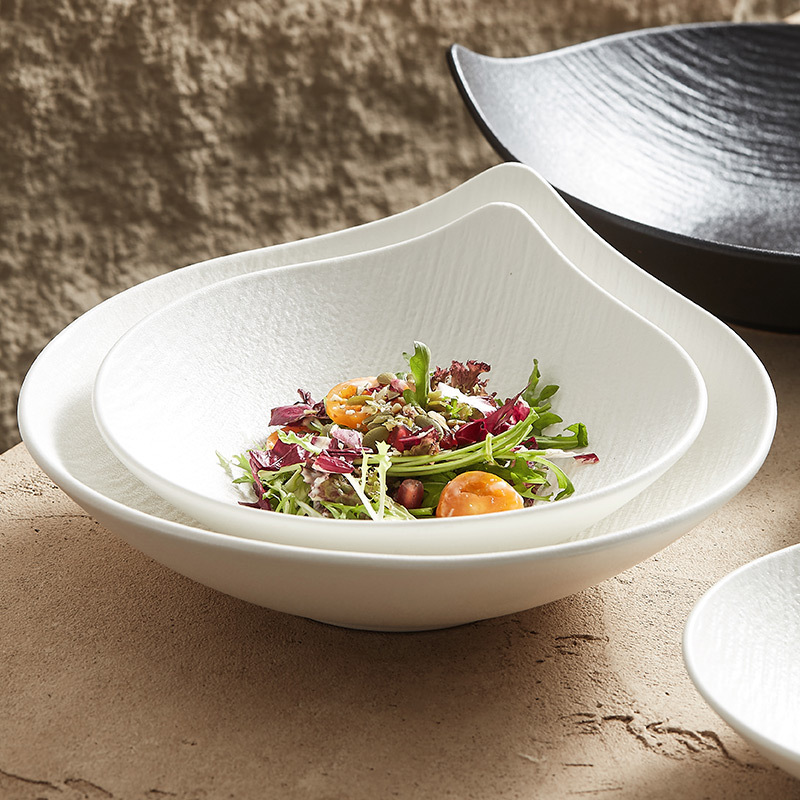 Bát Salad Trái Cây Đá cát lún, bát mì giá trị cao, bát tráng miệng, Bộ đồ ăn bằng gốm Sứ khách sạn, đĩa trắng, đĩa gia dụng