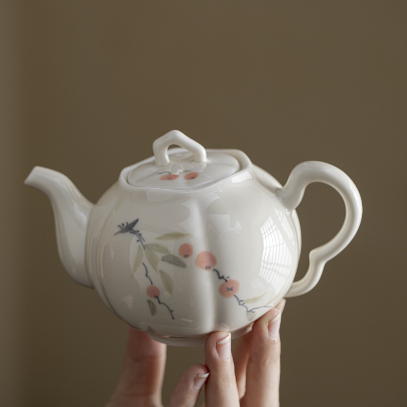 Ấm trà vẽ tay, hồng tráng men màu, ấm bí ngô Ruyi, ấm đơn cổ, dụng cụ pha trà gốm sứ gia dụng