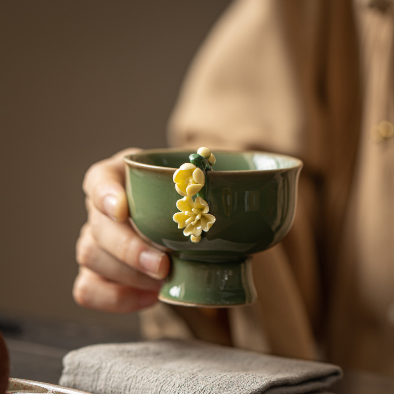 Cốc trà làm bằng tay, cốc nếm trà, cốc cao cổ, cốc chủ nhân, bát trà nhỏ sáng tạo gốm sứ, bộ trà Kung Fu, tách trà