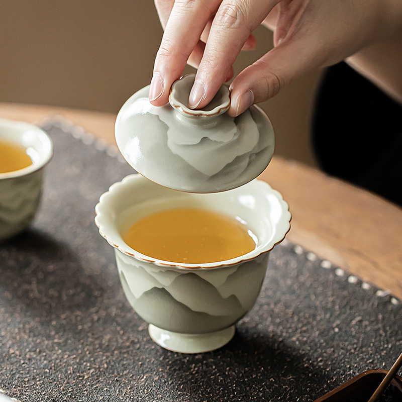 Cốc pha trà gốm sứ có nắp dùng trong gia đình một chiếc cốc trà cốc trà Kung Fu