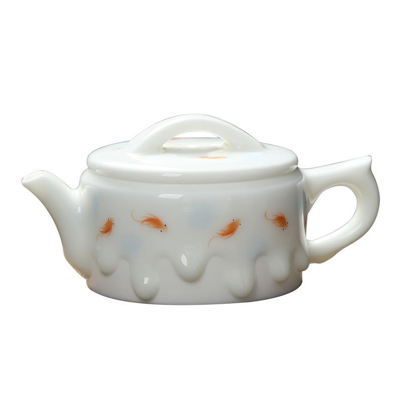 Bộ ấm chén trà Kung Fu sứ trắng cao cấp Mo Xiuyuan Xu Fukun men dày, họa tiết gạch Han, vẽ tay