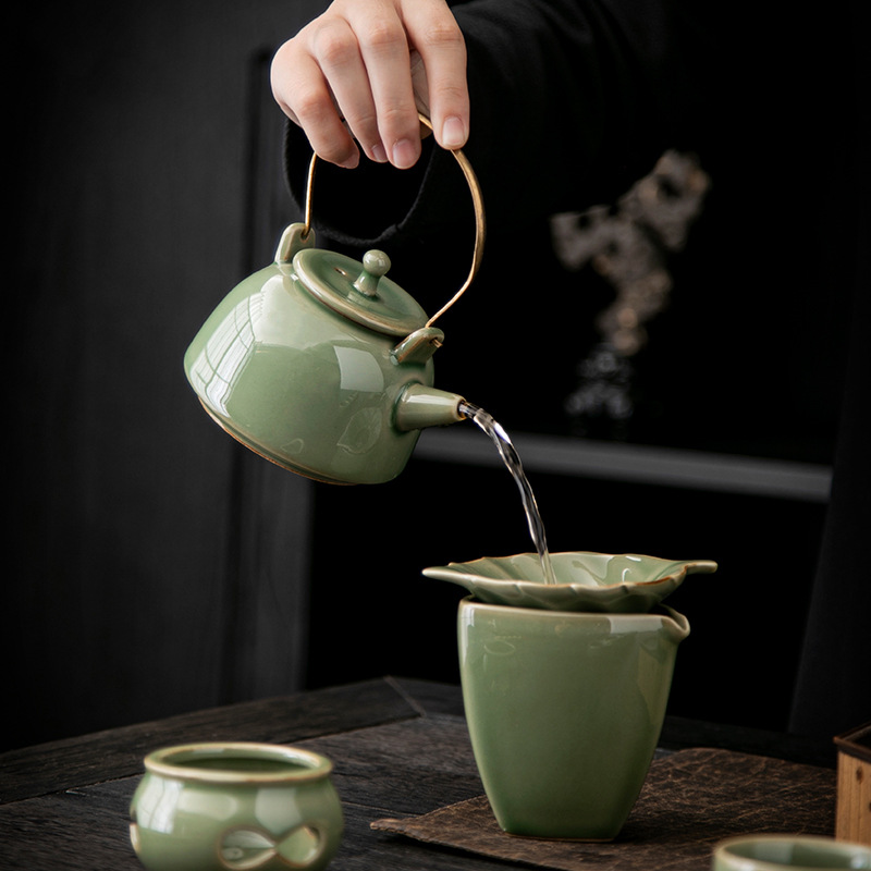 Bộ dụng cụ pha trà Kung Fu bằng sứ men ngọc ấm trà cốc trà cao cấp gốm sứ gia dụng bộ pha trà trọn bộ cho phòng khách