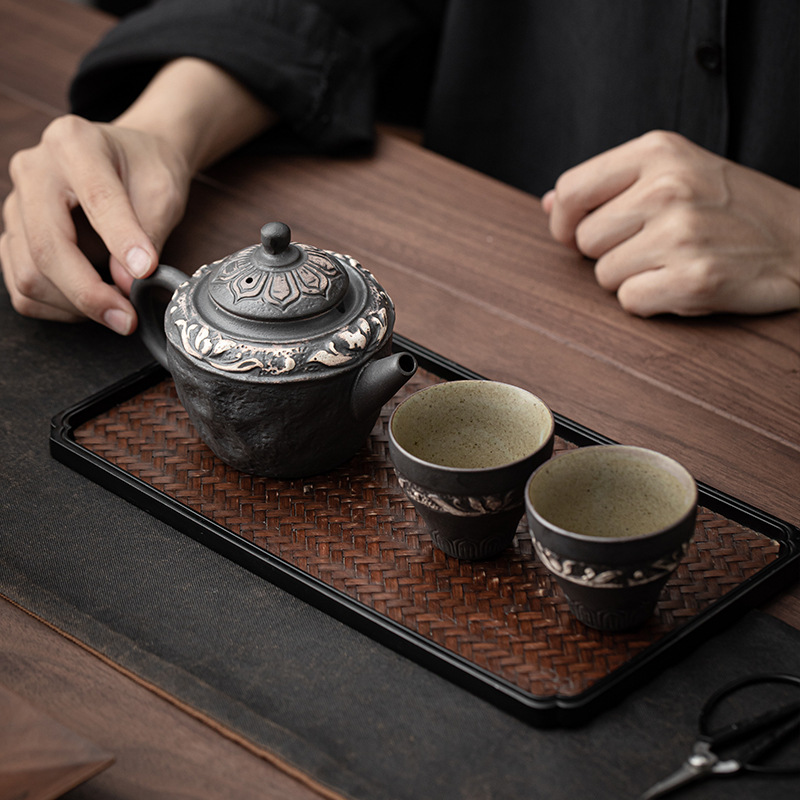 Bộ ấm trà hoa sen cổ Wabi-Im lặng Bộ ấm trà Kung Fu Trung Quốc Bộ ấm trà quà tặng văn phòng gia dụng Bộ hộp quà