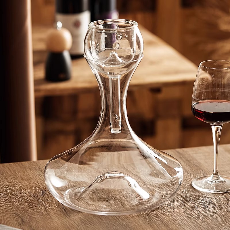 Bình đựng rượu vang, bình thở vang thủy tinh pha lê với lọc và sục khí DY9814, decanter cho nhà hàng.