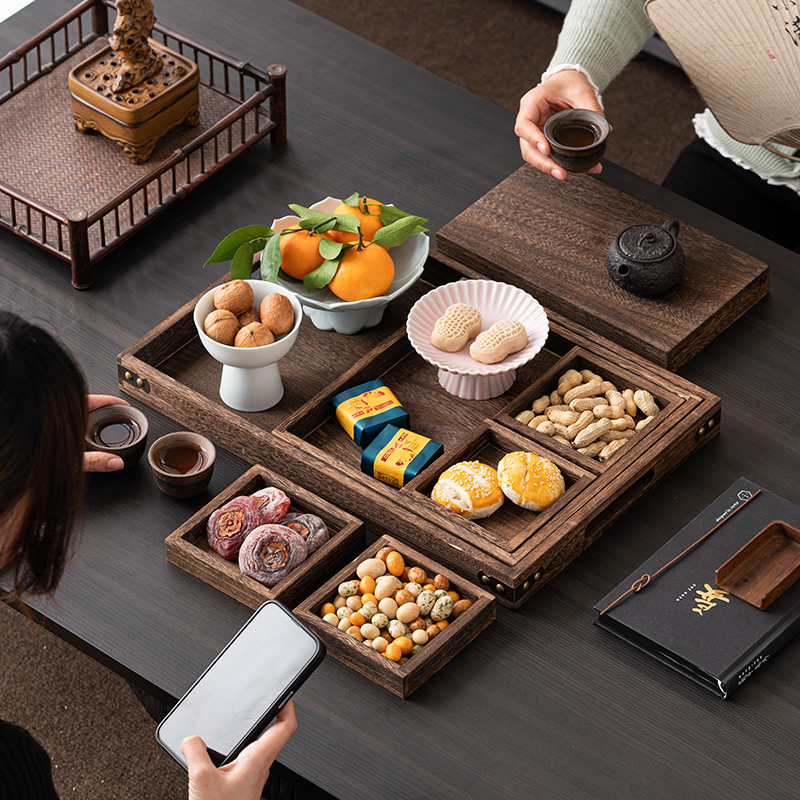 Khay đựng trái cây paulownia, khay đựng cà phê phòng khách gia dụng, khay đựng trái cây ăn vặt kiểu Trung Quốc, khay đựng trái cây, khay đựng bánh ngọt trà chiều