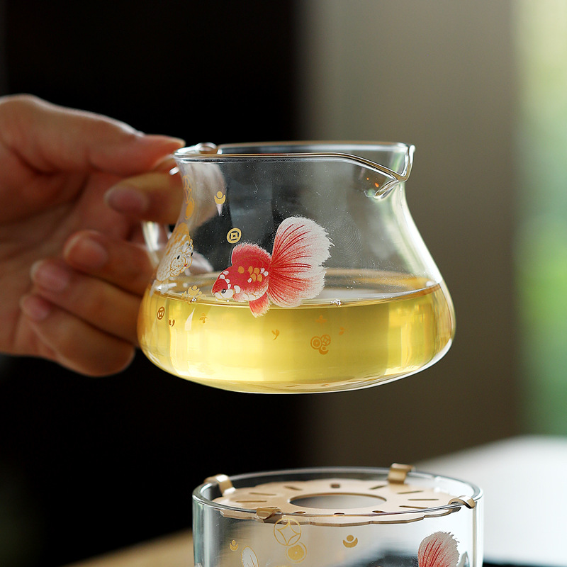 Bộ ấm chén trà bằng thủy tinh borosilicat cao cấp, dày dặn, chịu nhiệt, kèm phụ kiện pha trà kung fu, vách ngăn trà và chén đều.