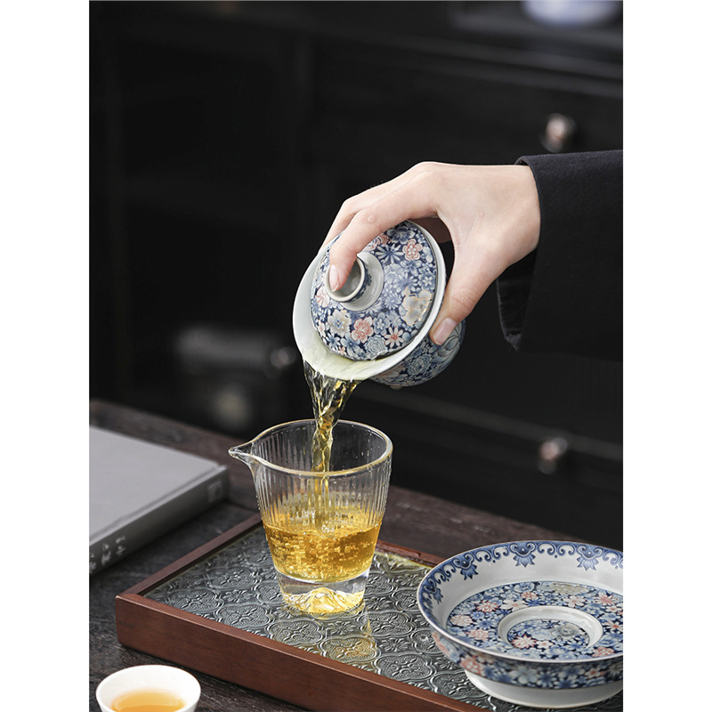 Bát tam tài tráng men cổ điển sang trọng nhẹ bát trà gốm sứ gia dụng cỡ lớn cốc trà bộ trà kungfu cao cấp một chiếc