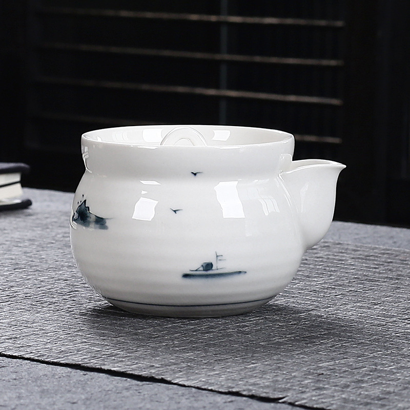 Ấm trà màu xám thực vật vẽ tay ấm đơn phong cảnh tráng men màu retro ấm trà Kung Fu Nhật Bản ấm trà gốm sứ cầm tay