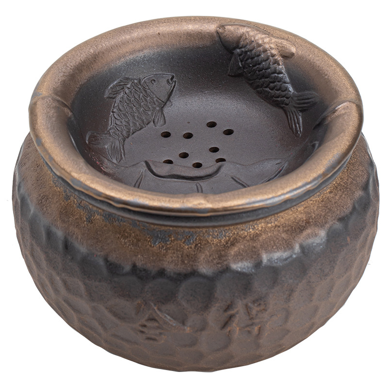 Cốc rửa trà Jianshui tráng men mạ vàng nung cổ xưa, thùng đựng bã trà lớn, phụ kiện bộ trà gốm thô cổ điển, thùng trà