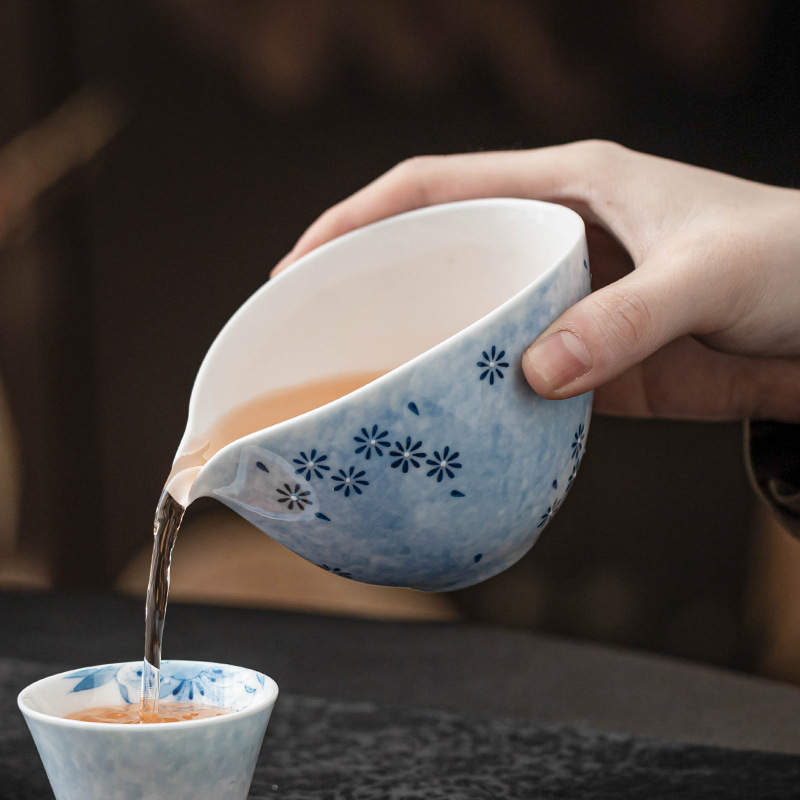 Cốc đường bằng gốm hoa cúc xanh, cốc pha trà gia dụng cao cấp, dụng cụ pha trà Haifen, bộ trà cổ điển thanh lịch, cốc đơn