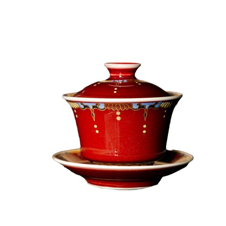 Lanhongmen Đôn Hoàng Sancai Bát trà Cốc trà men gốm sứ gia dụng Bộ trà Cốc trà không nóng Bộ nhỏ