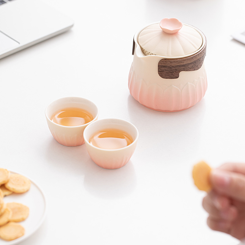 Hoa sen một ấm hai cốc nhanh cốc cắm trại ngoài trời túi xách tay dụng cụ trà du lịch bộ trà đơn giản gia dụng