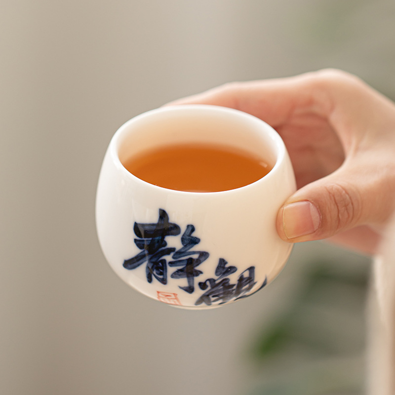 Ngọc Dương Ngọc gốm sứ vẽ tay cốc thư pháp sáng tạo mới cốc trà Trung Quốc cốc đơn uống trà cốc nhỏ cốc chủ nhân cốc trà