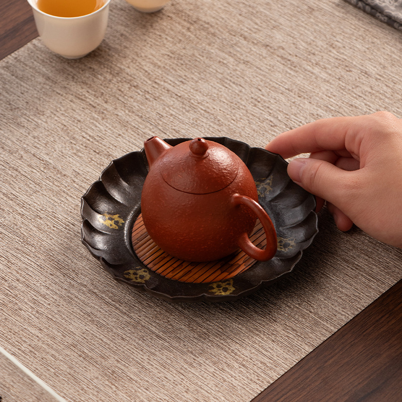 Chậu cánh hoa sen lót tre hàng rào cổ mẫu mới khay đựng trà bằng đồng khay đựng trà khô phụ kiện bộ trà gia dụng cổ điển