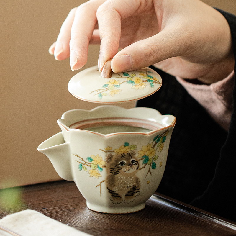 Ấm cầm tay miệng hoa mèo dễ thương Ấm pha trà cỡ nhỏ không nóng ấm đơn ấm lò Ru có thể dùng trong gia đình Bộ trà Kung Fu