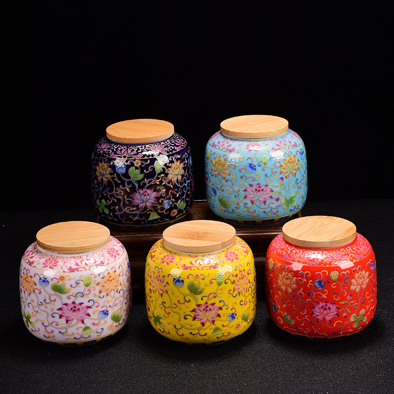 Hộp đựng trà gốm sứ tráng men, hộp kín cầm tay, hộp bảo quản, hộp chống ẩm, hộp bảo quản, Trà đen, trà xanh, bao bì thông dụng