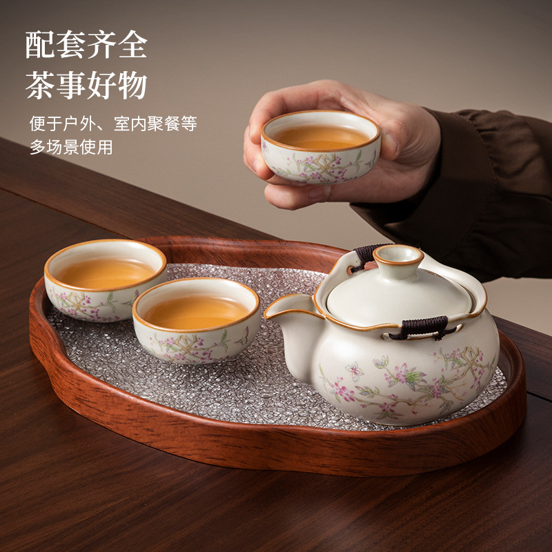 Ấm trà gốm sứ Ru Kiln, dụng cụ pha trà, dụng cụ pha trà du lịch trên xe ô tô xách tay ngoài trời gia dụng