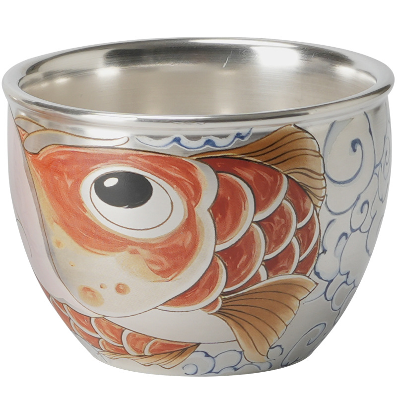 Cốc cốc nước rồng bạc mạ 999 cốc cốc chủ nhân Kung Fu cốc Đơn Lớn cốc trà gia dụng Cốc cá nhân Bộ trà kiểu Trung Quốc