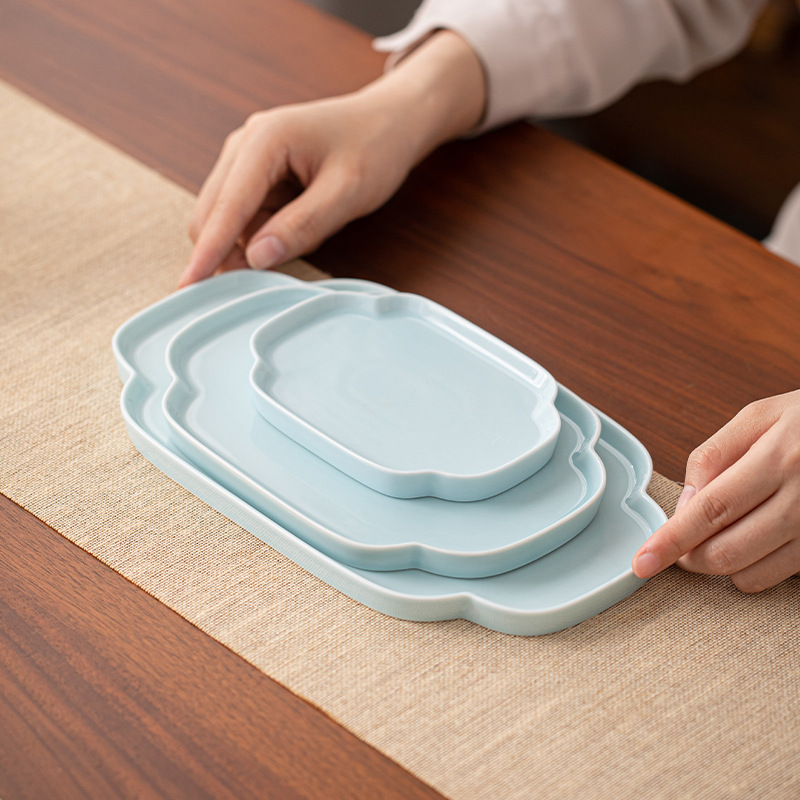 Đĩa giải khát Ruyi Đĩa trái cây gốm sứ kiểu Trung Quốc Phụ kiện bộ trà Kung Fu gia dụng Đĩa trái cây khô Đĩa bánh ngọt Đĩa bong bóng khô