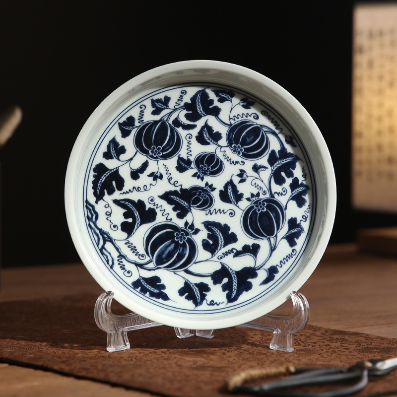 Chậu sứ trắng xanh Jingdezhen, bàn pha khô, trà sứ, bình chứa nước, khay đựng nước, khay đựng trà, bát có nắp phong cách wabi-jifeng cao cấp