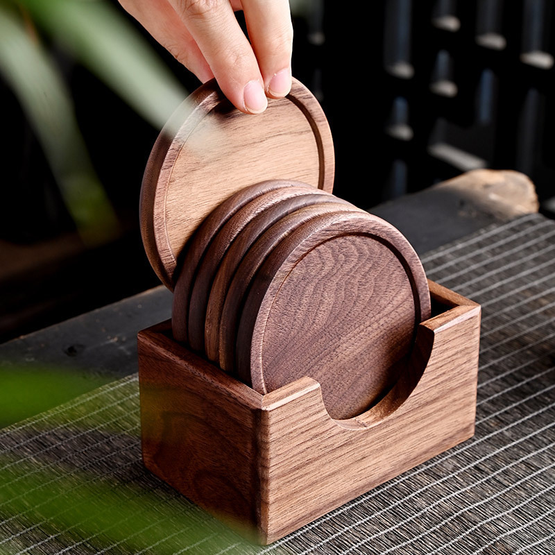 Lót cốc gỗ óc chó lót ly lót cách nhiệt lót trà chống bỏng chống trượt văn phòng gia dụng phụ kiện bộ trà Kung Fu