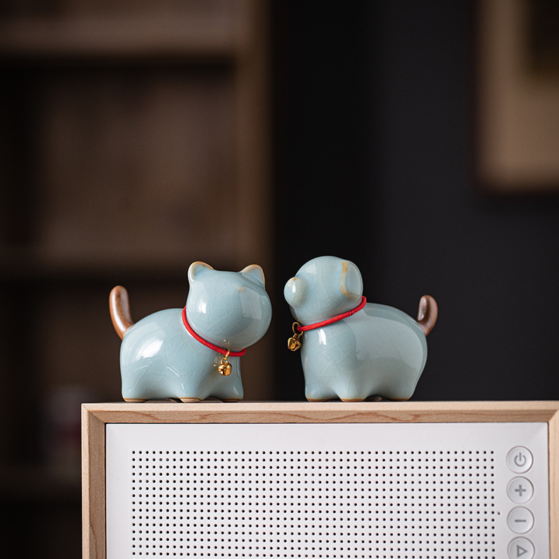 Đồ trang trí mèo con may mắn gốm sứ đáng yêu chó con thú cưng trà bể cá vi phong cảnh phụ kiện cảnh quan phòng học giá đỡ bút