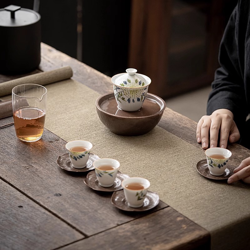 Khay tạo bọt khô đồng Kiến Thủy thủ công kiểu Nhật Bản lót chậu đựng nước rửa chén đựng nước Phụ Kiện Bộ trà Kung Fu gia dụng