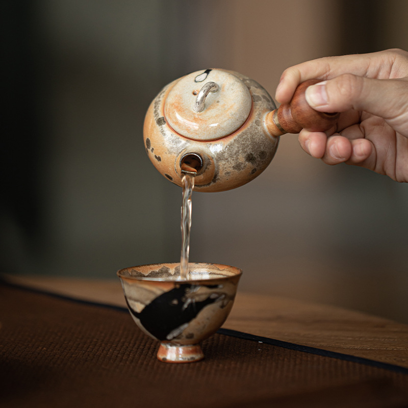 Ấm trà tay cầm bên Mèo Hoang hoài cổ sáng tạo ấm trà dụng cụ trà Kung Fu ấm trà gốm sứ gia dụng ấm đơn thủ công