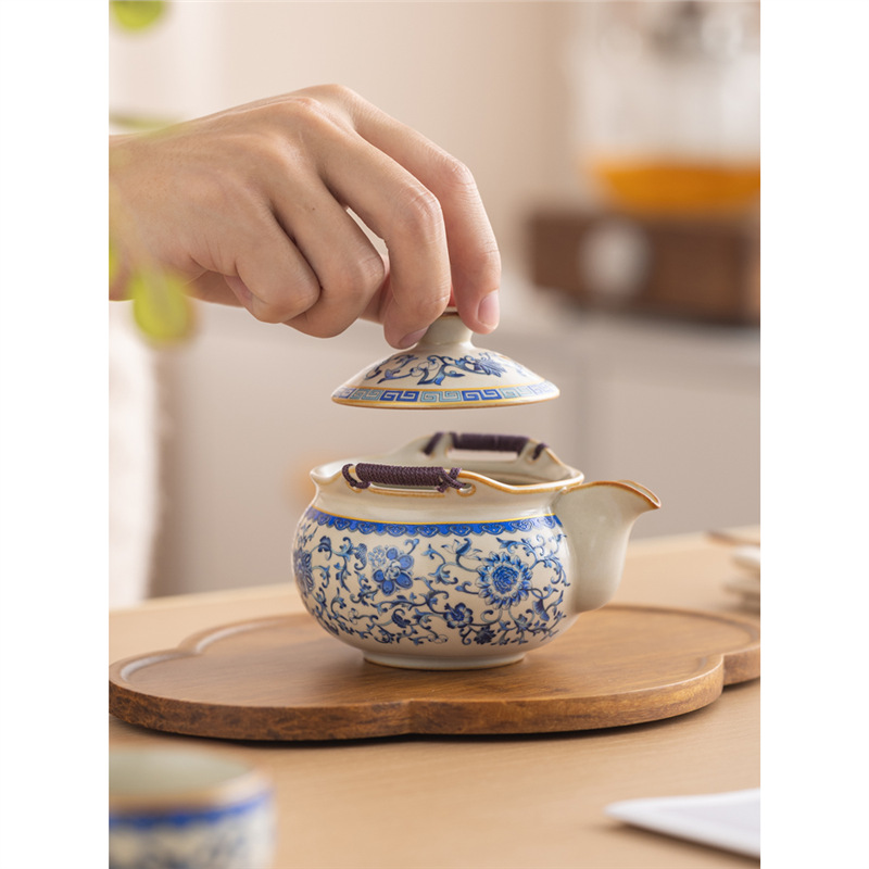 Ấm trà xanh trắng ấm trà đơn cao cấp sang trọng nhẹ gốm sứ Đức Hoa ấm trà công phu cổ điển phong cách Trung Quốc ấm trà cầm tay