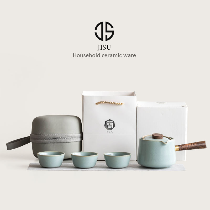 Bộ dụng cụ pha trà ấm tay cầm bên lò Thiên Thanh Ru sáng tạo xoay ấm trà pha trà gia dụng ngoài trời không nóng một ấm ba chén