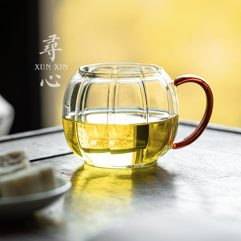 Cốc thủy tinh trong suốt cốc nước cho bé gái cốc nước trà gia dụng mùa hè cốc pha trà cốc hoa văn phòng nam cốc bí ngô