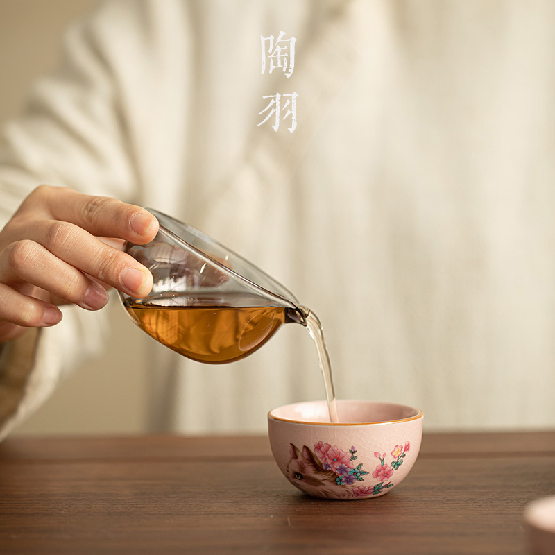 Bộ trà du lịch Pink Ruqi Flower Spirit Cat Một ấm hai tách ấm trà tách trà cốc công bằng gốm sứ di động