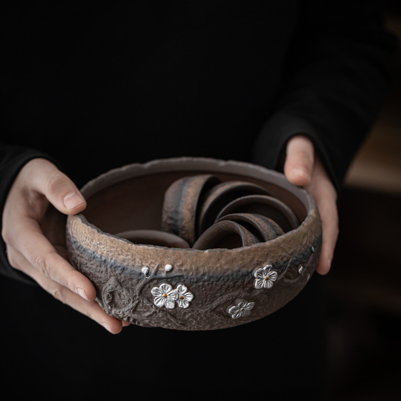 Bán Buôn Đồ gốm thô mạ vàng nhỏ rửa chén trà gia dụng rửa chén bã trà lọ Thiền phụ kiện trà cổ điển bát nước xây nước